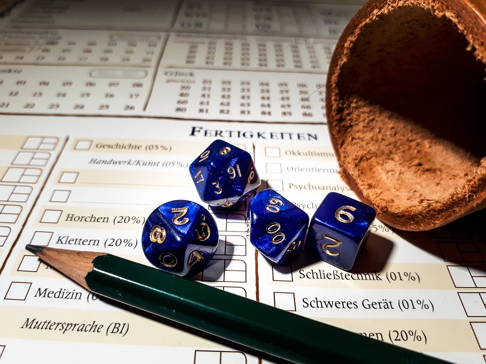 Dice on a character sheet